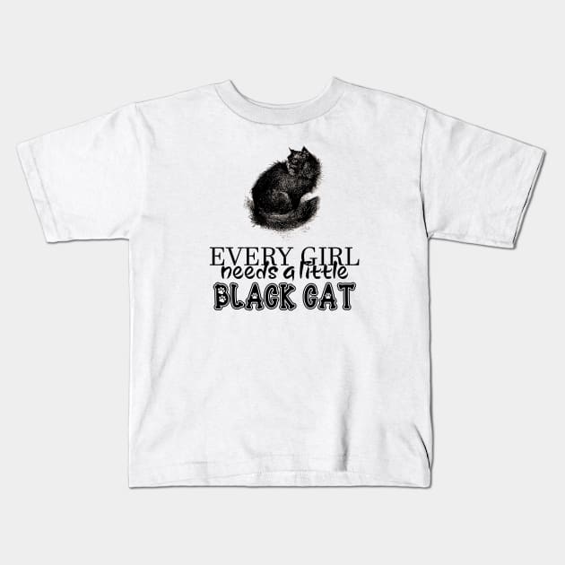 Black Cat llustration with Quote Kids T-Shirt by Biophilia